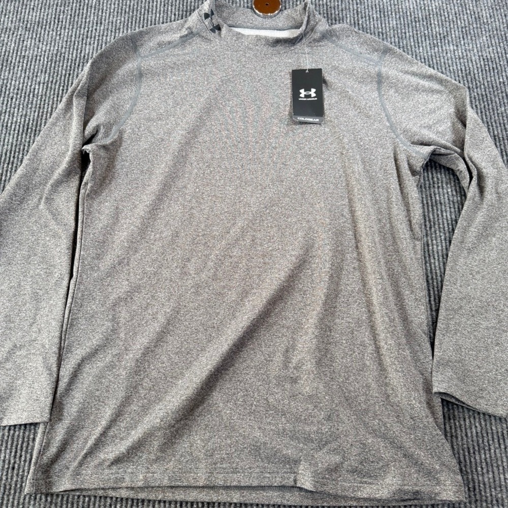 Under Armour ColdGear Fitted Mock Neck Long Sleeve Shirt Mens XL Grey 1345703